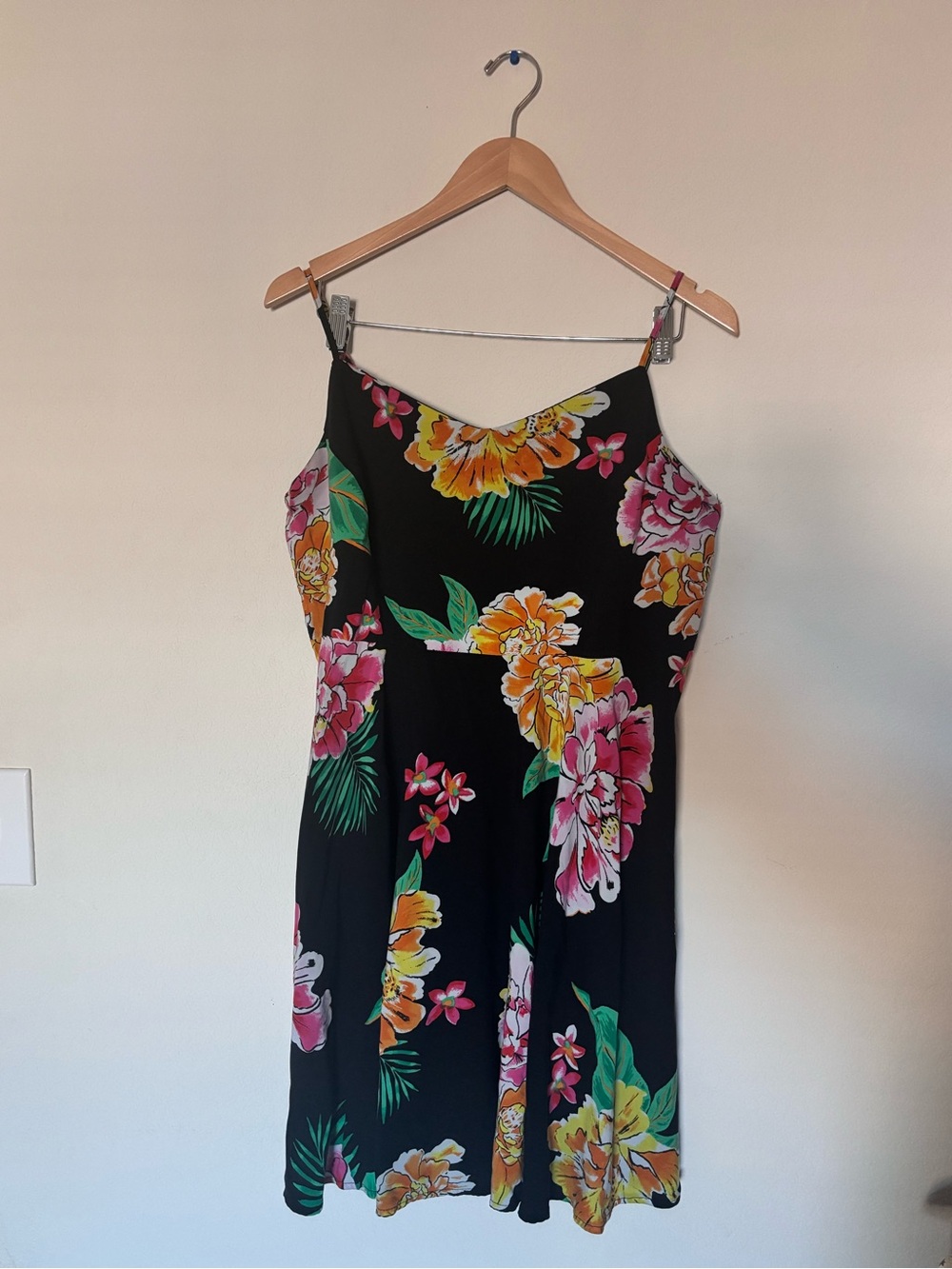 Old Navy Black Floral Mini Slip Dress with Pink and Yellow Blooms